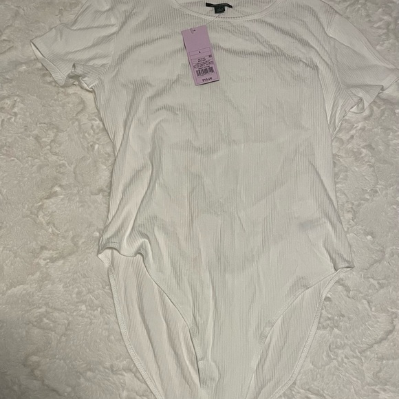 White, Ribbed, Crew Neck Bodysuit. Open Tie Back-White, -Wild Fable - Picture 3 of 5